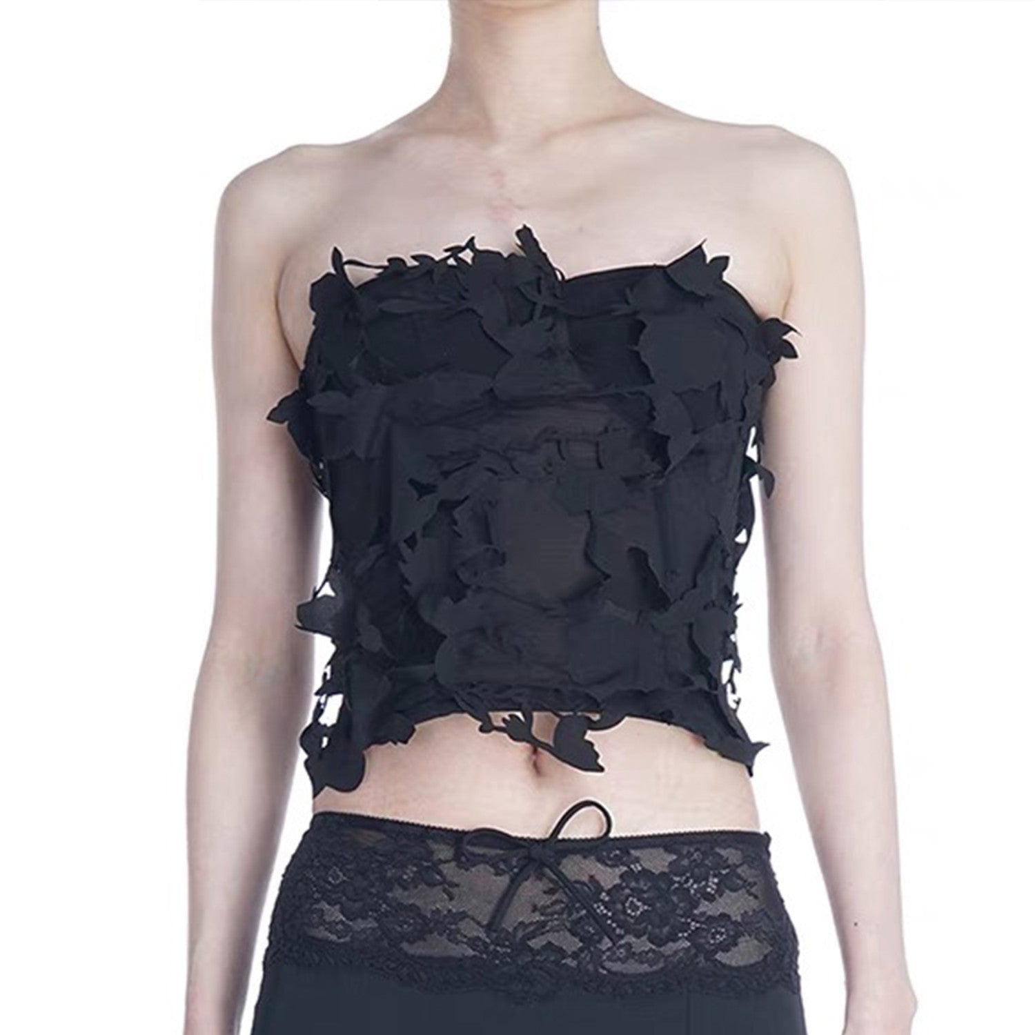 Blumarine Women's Spring And Summer Three-dimensional Butterfly Decoration Spice Girl Wrap Tight Top Fashion Camisole Top Ngvp #8793