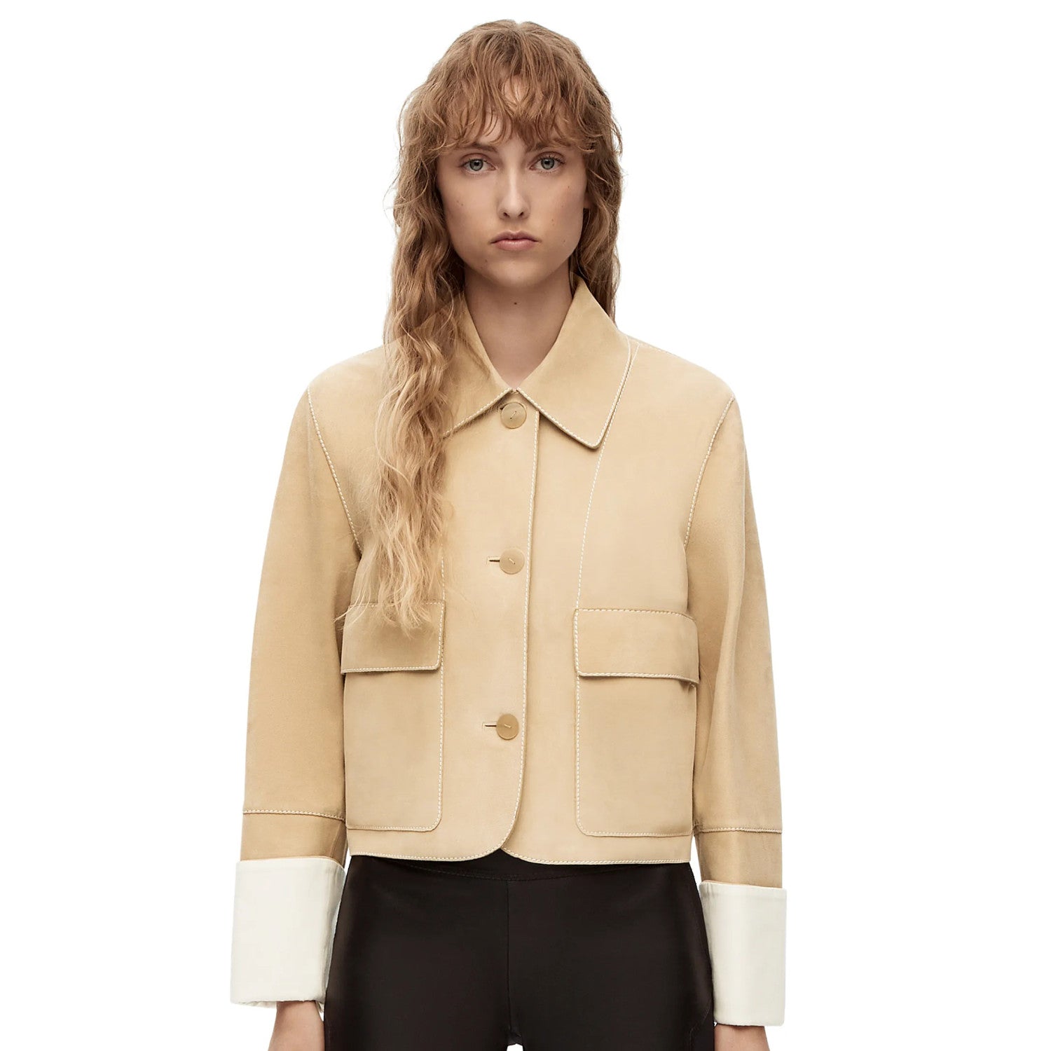 Women's Spring And Autumn Fashion Suede Sheepskin Single Breasted Short Long Sleeved Solid Color Coat #7983