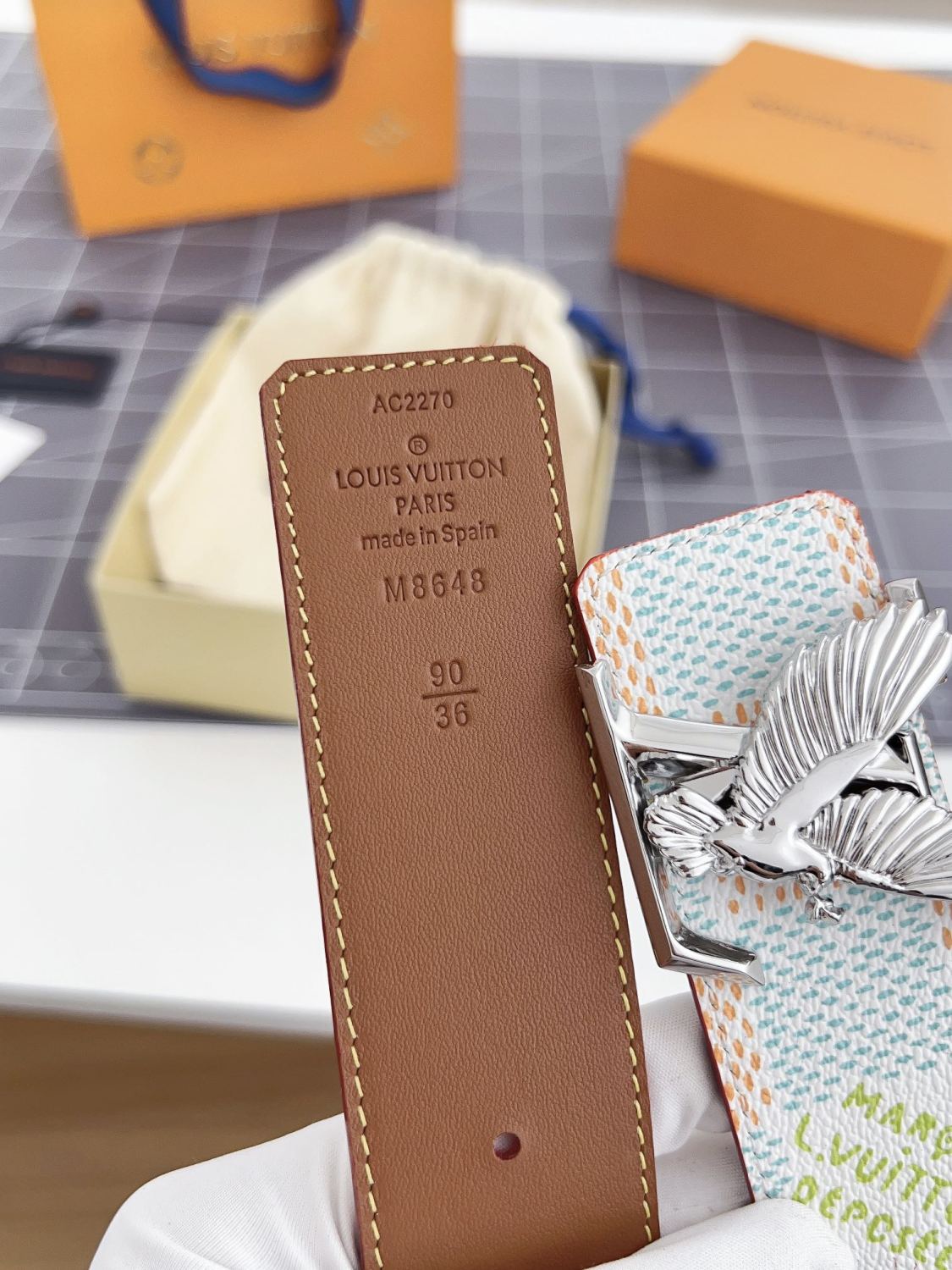 Men's Metal Eagle Buckle Color Checkered Letter Logo Leather Belt Accessory #72695