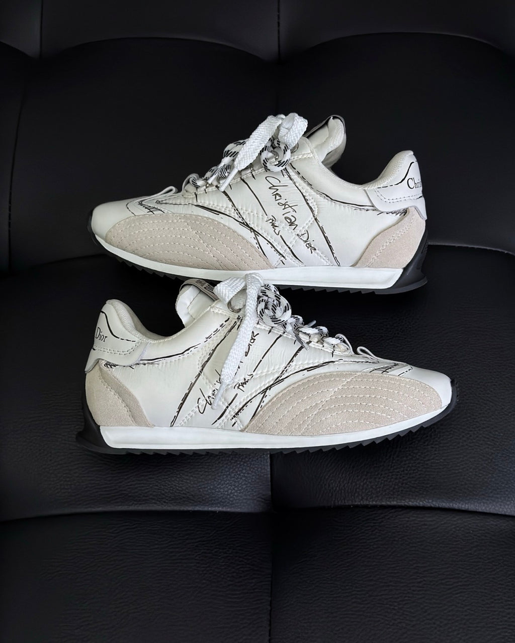 CD D-Sketch Men's And Women's Solid Color Nylon And Cowhide Leather Letter Print Round Toe Low-top Lace-up Casual Shoes #77873