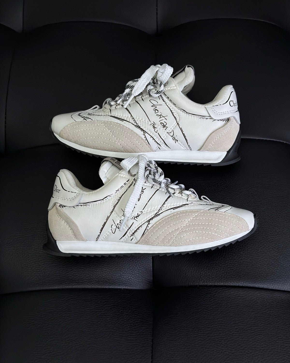 CD D-Sketch Men's And Women's Solid Color Nylon And Cowhide Leather Letter Print Round Toe Low-top Lace-up Casual Shoes #77873