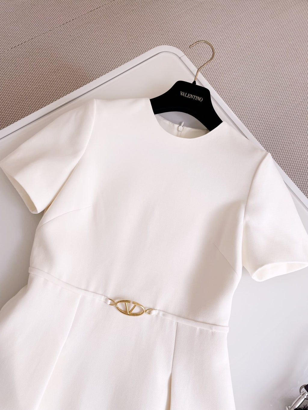 Women's Summer Solid Color Logo Logo High Waist Slim Wool Short Sleeve Dresses #73356