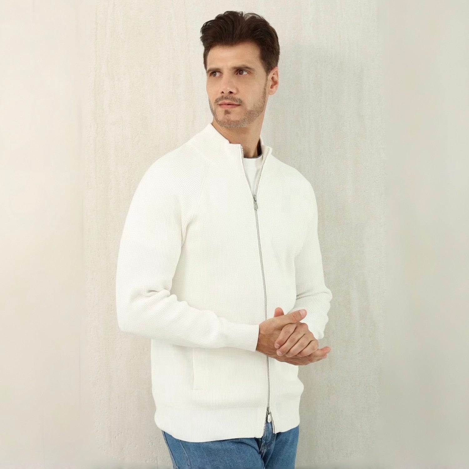 BC Men's Fall/Winter Fashion Casual Solid Color High Neck Double Zip Knit Cardigan #79221