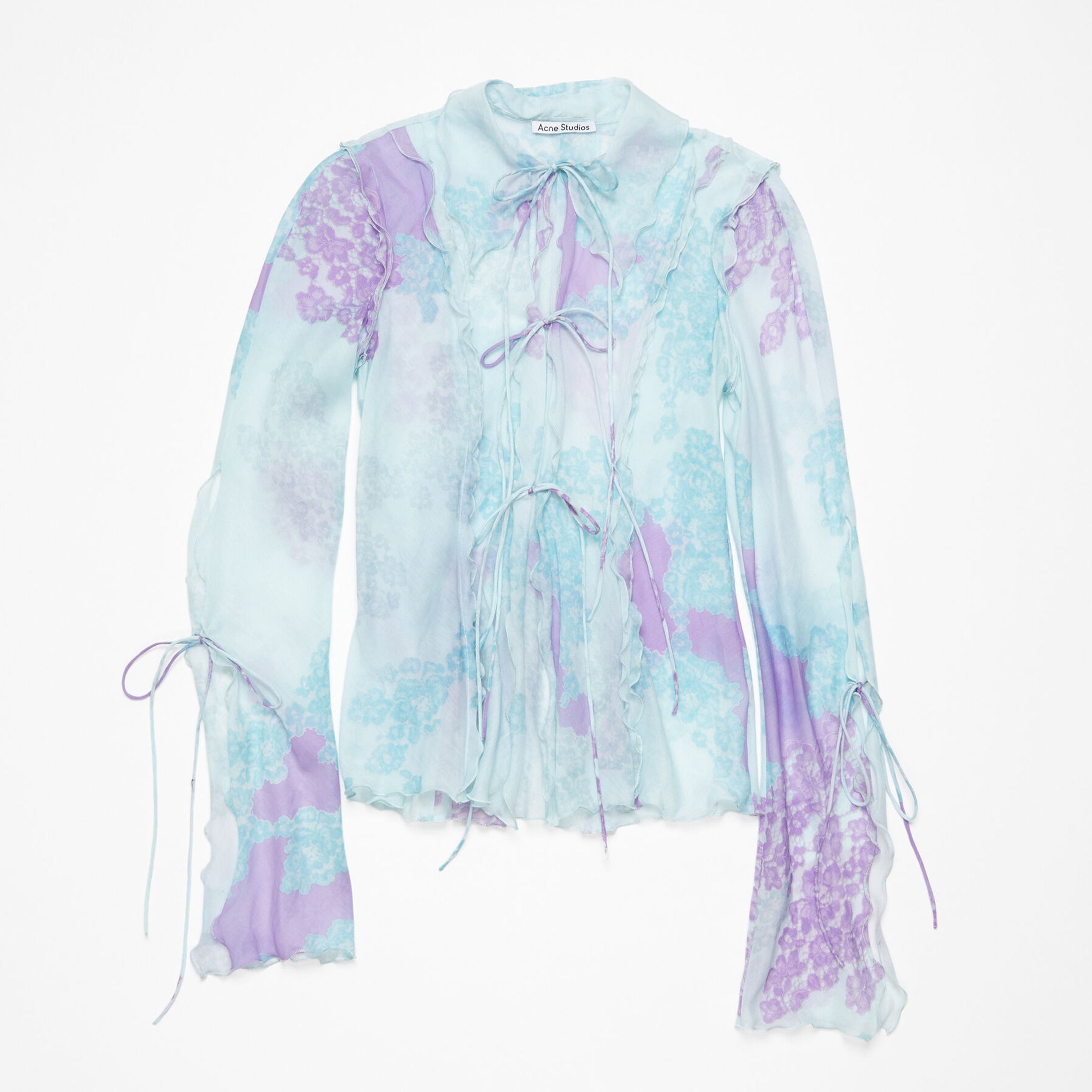 Women's Spring And Summer Fantasy 3d Printing Tie Wave Edge Long Sleeve See Through Blouse Fashion Trend Shirt Ngvp #8786