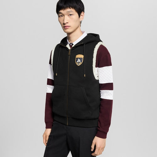 1VMen's Reversible Shearling Hooded Vest With Embroidered Badge Sleeveless Fashion Jacket For Fall/winter #9327Z