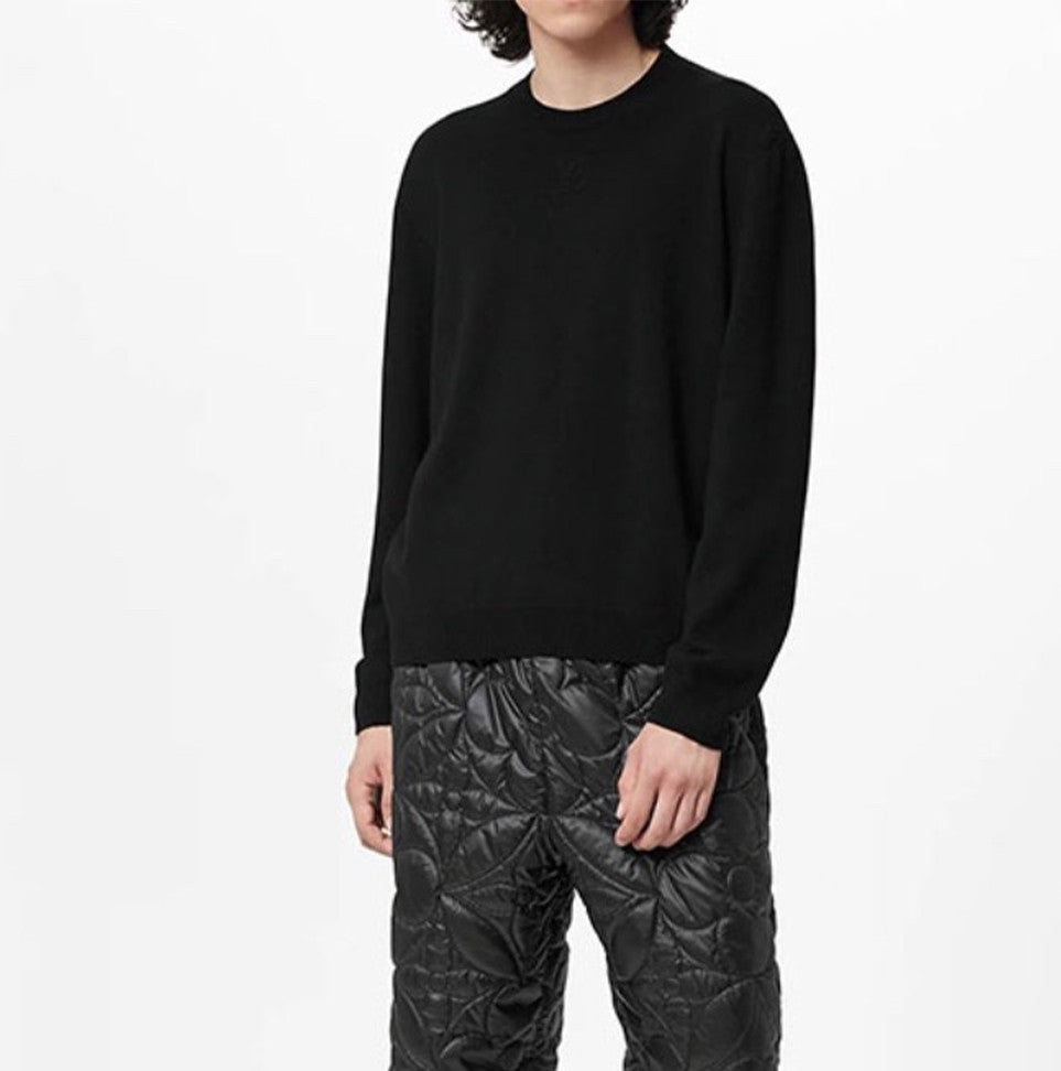 Men's Spring And Fall Solid Color LV Embossed Round Neck Long Sleeve Fitted Pullover Cashmere Sweater  #72183