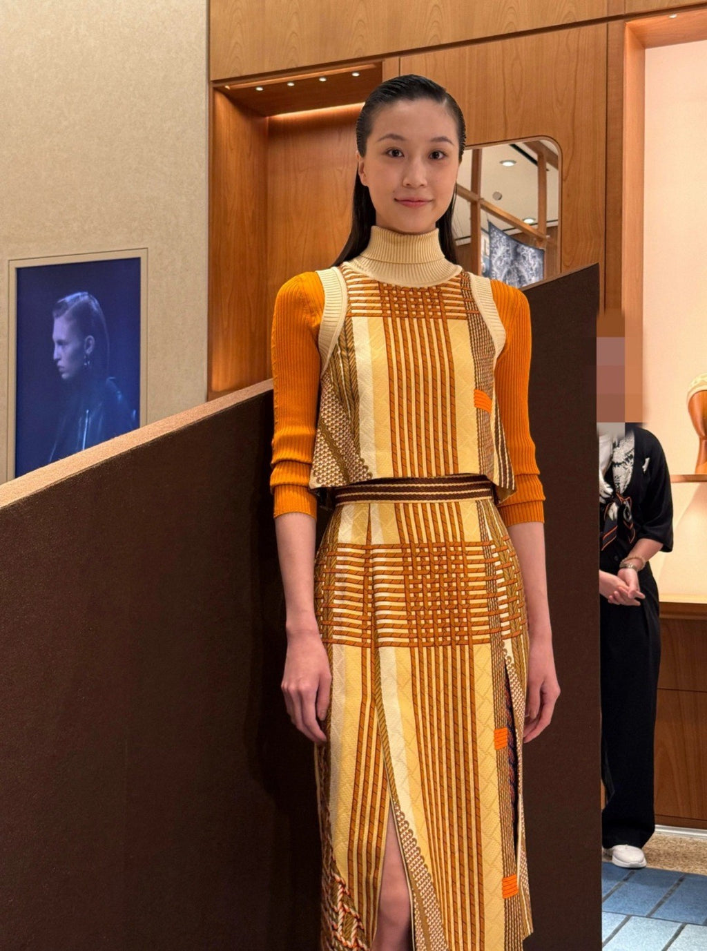 Women's Spring/Summer 2026 Silk printed check pattern Knitted and silk patchwork Shirt dress Suit Set #82539A