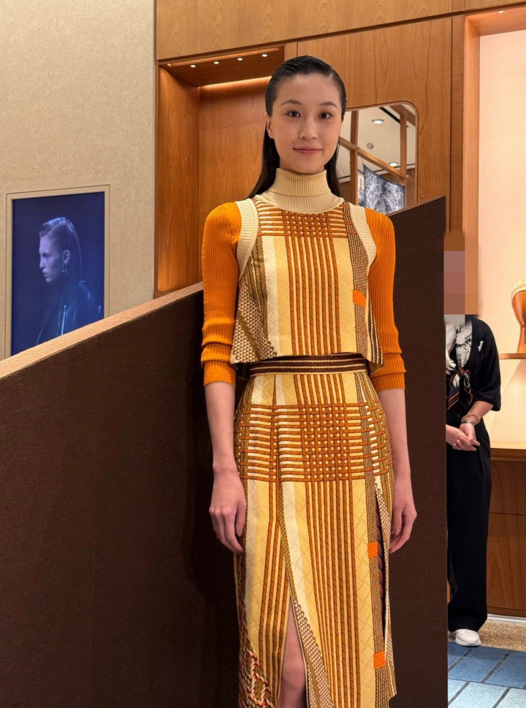 Women's Spring/Summer 2026 Silk printed check pattern Knitted and silk patchwork Shirt dress Suit Set #82539A