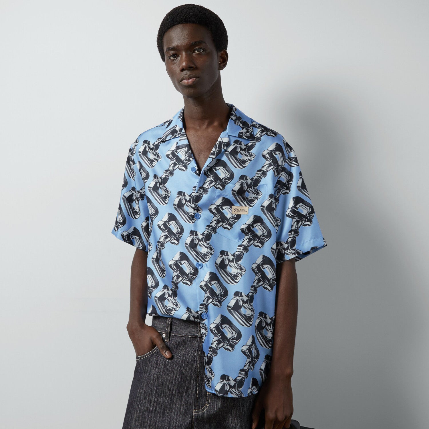 Men's Summer Glass Horsebit Printed Lapel Short Sleeve Shirt Shorts Set Suit #98783