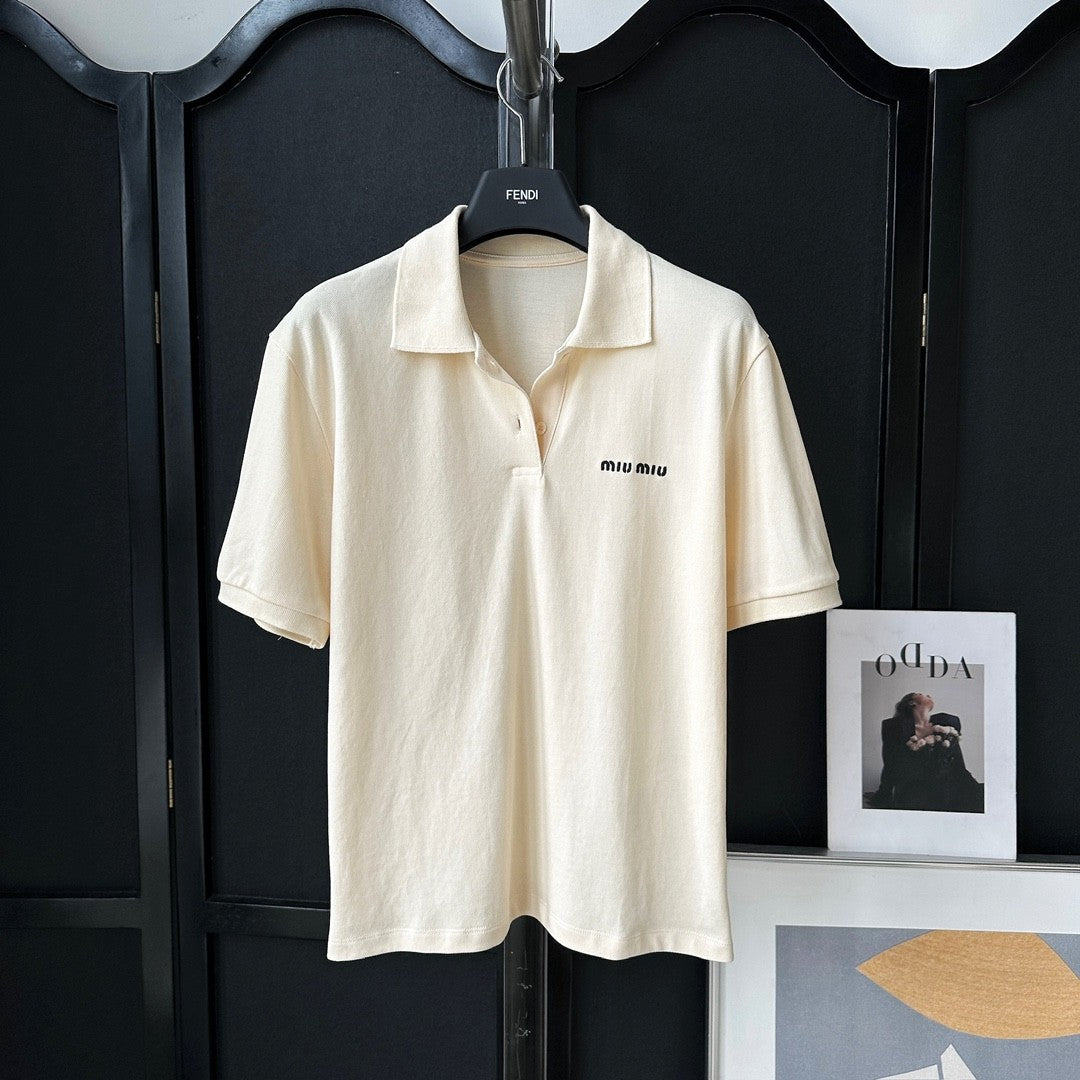 Women Summer Solid Color Letter Logo Embroidery Short Sleeve Polo Shirt T-Shirt #72356