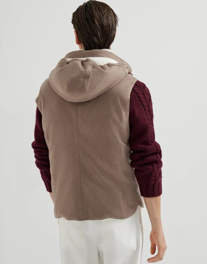 BC Men's Spring/Autumn Detachable Hooded Solid Color Single-Breasted Bonded Wool Flannel Down Vest Ngvp #2293