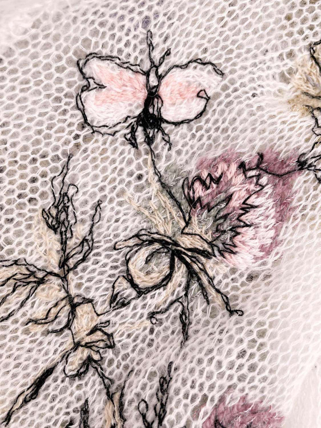 Women's Spring. Autumn And Winter Floral Embroidery Long Sleeve Solid Color Mohair Round Neck Pullover Fitted Sweater Ngvp 9753