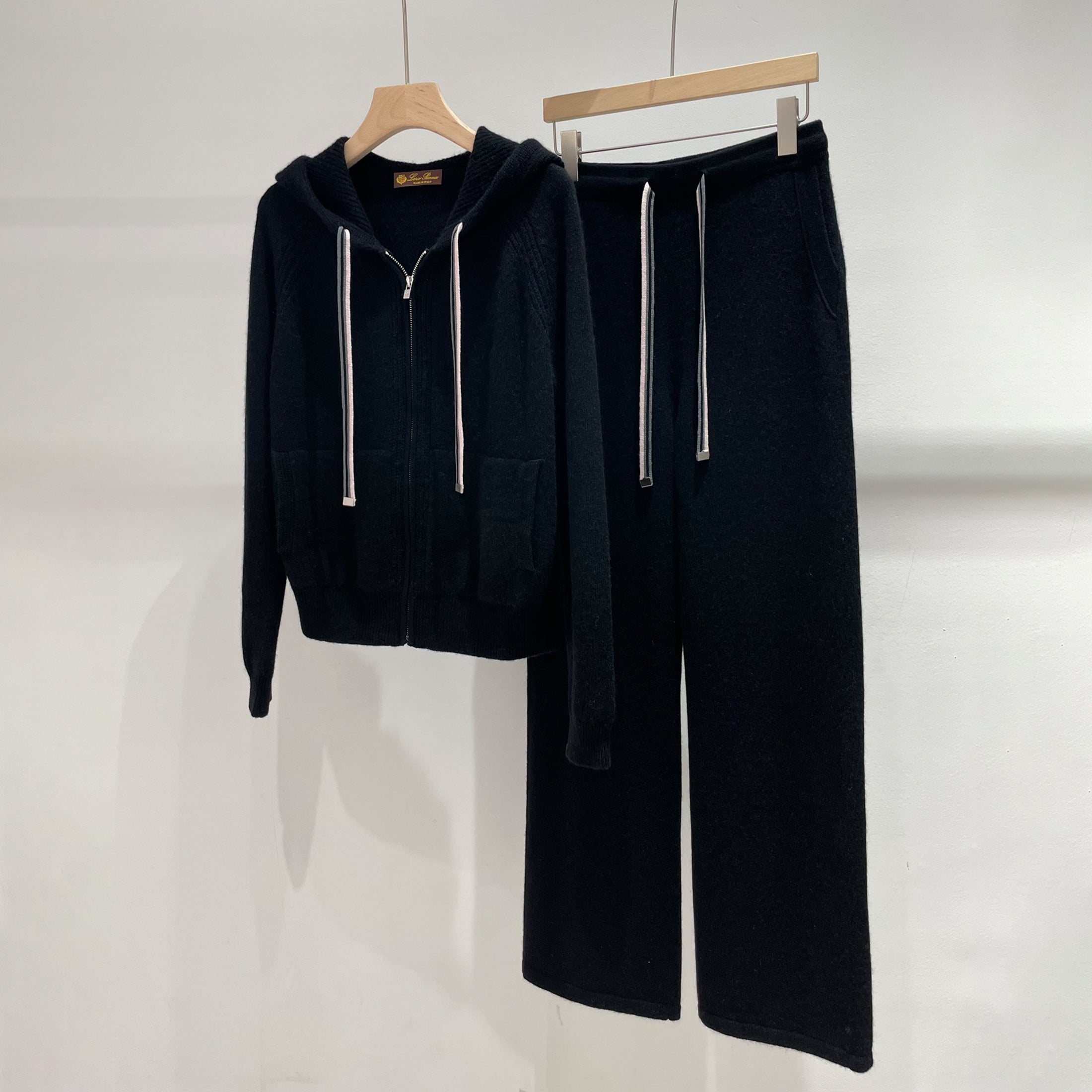 Women's Spring And Autumn Fashion Casual Knitted Drawstring Hooded Suit Long Pants Long Sleeve Solid Color Cashmere Sweater Ngvp #8772