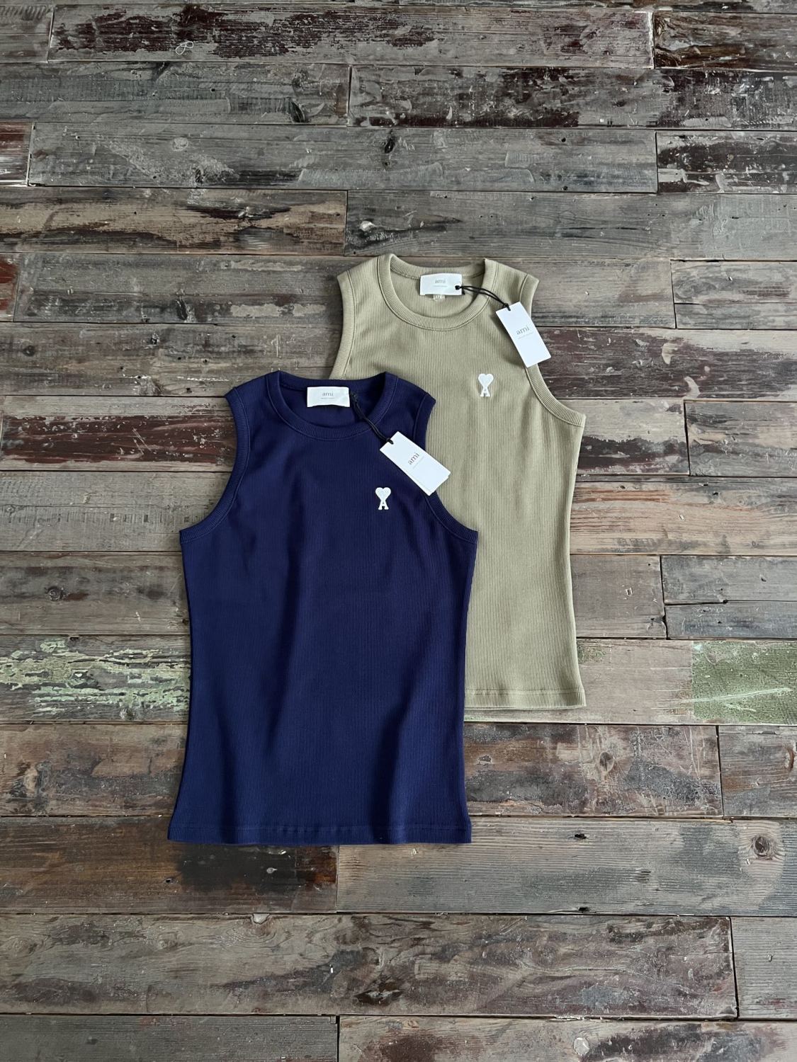 Ami Spring And Summer New Men's Solid Colour Adc Knitted Vest Love Heart Slim Sleeveless Round Neck Top Sleeveless T-Shirt #81153