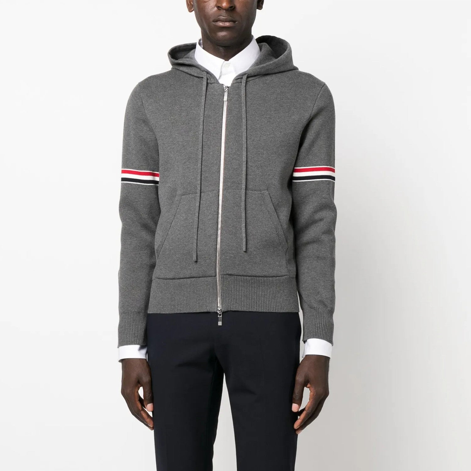 TB  Men's Spring & Autumn Cotton Armband Embellished Solid Color Zipper Fitted Hooded Cardigan Jacket Ngvp #1943