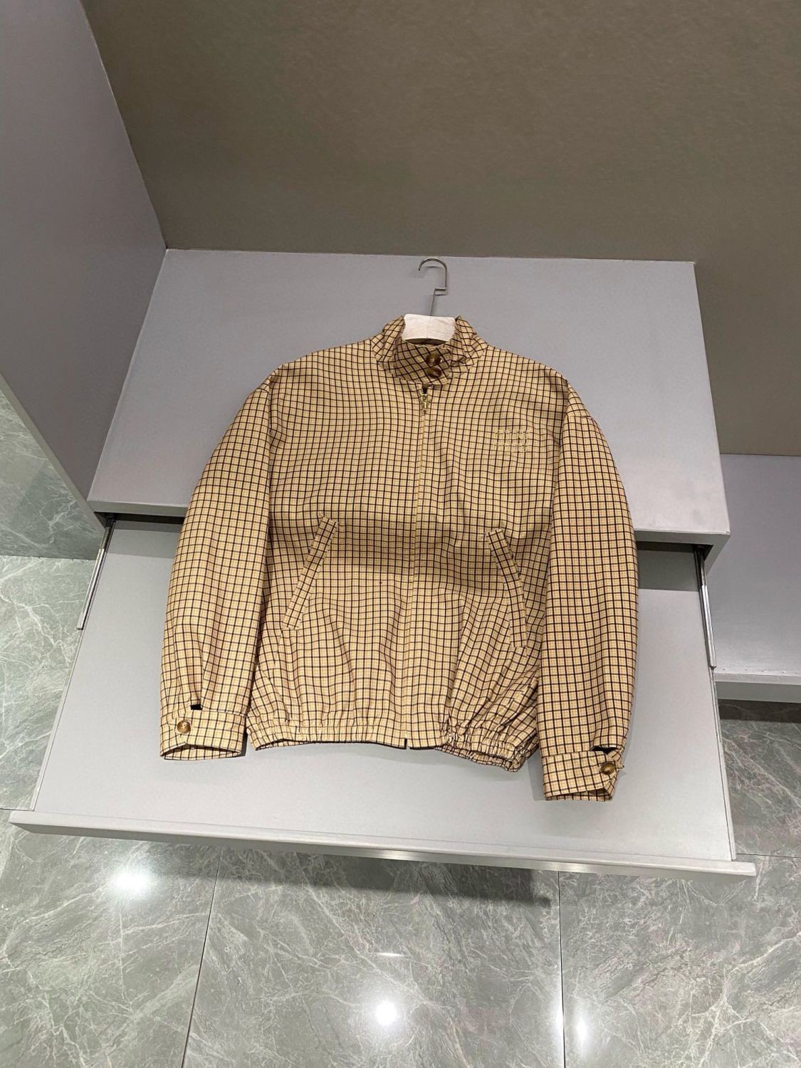 Women's Spring and Autumn Plaid Letter Embroidery Logo Zipper Standing Collar Long Sleeve Jacket #72311