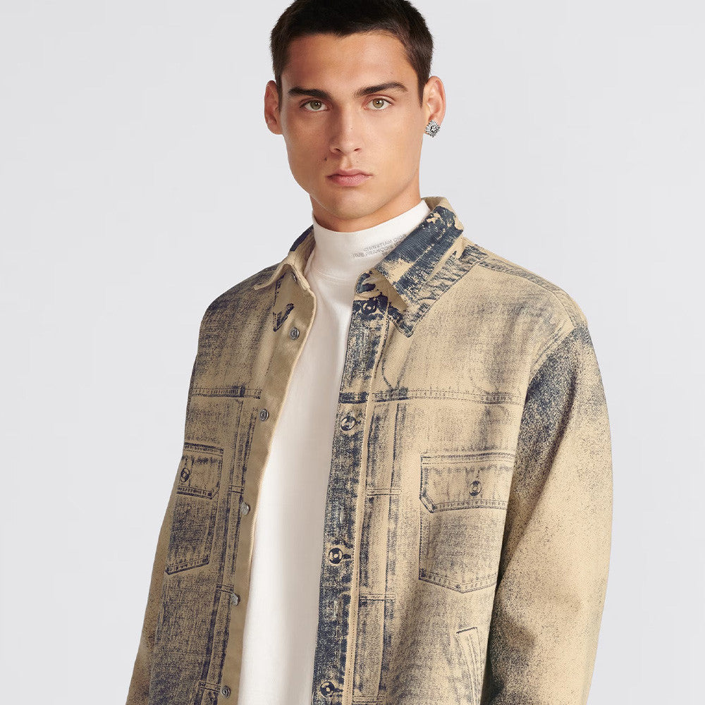 Men's Spring And Autumn Worn Lapel Button Cotton Long Sleeve Fit MKII-EFFECT Mkii-Effect Overshirt Printed Multi Pocket Pants Ngvp #7541