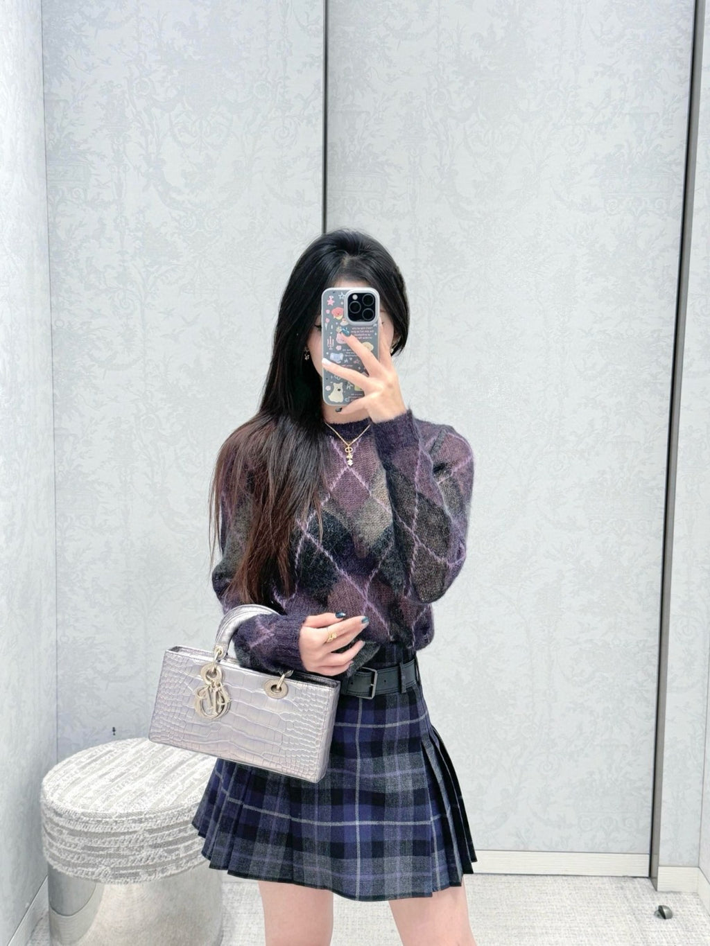 Women's Spring & Autumn Mohair Colorblocking Embroidery Round Neck Long Sleeve Fitted Knitted Sweater Ngvp 9752