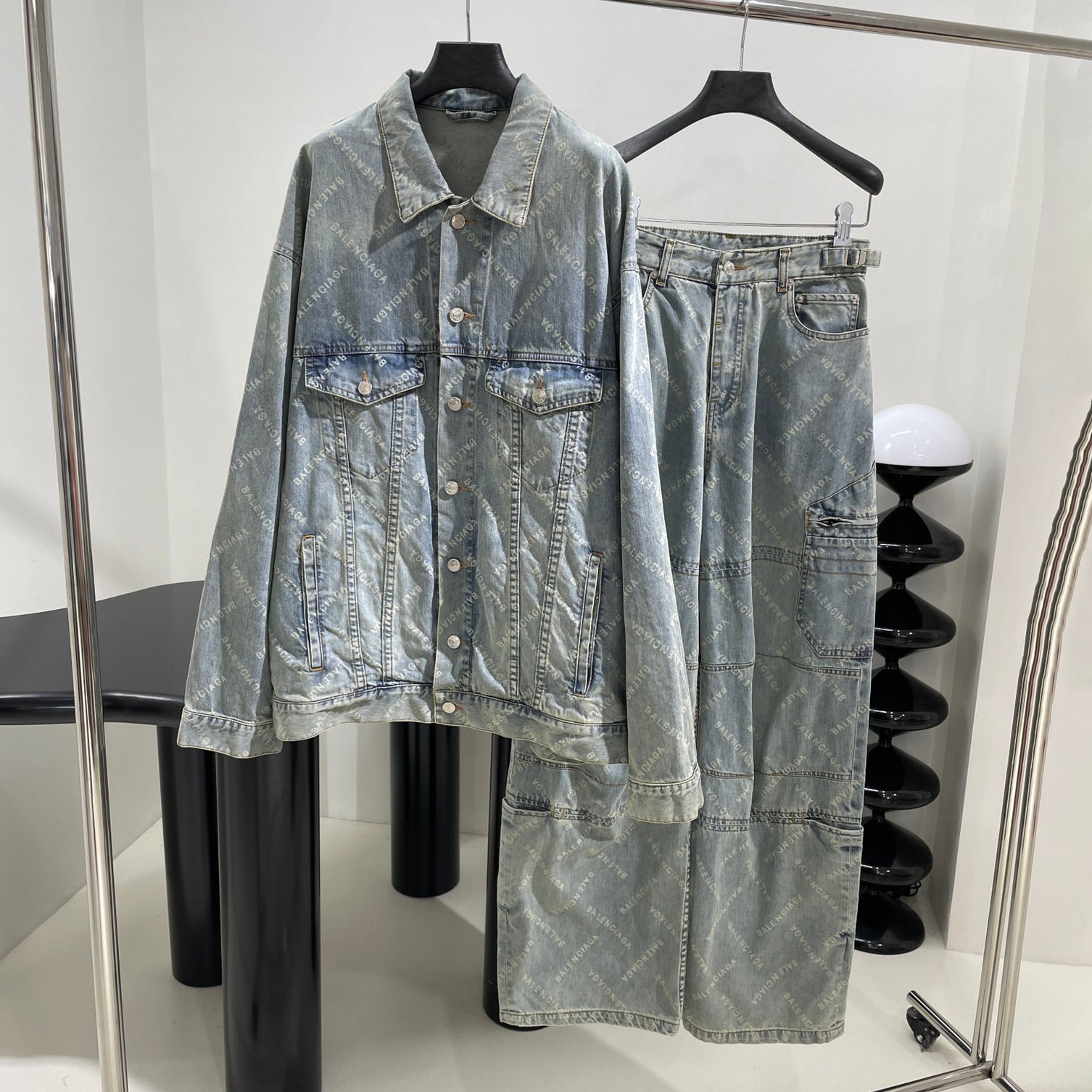 Women's Spring and Autumn Letter Logo Printed Single Breasted Long Sleeve Denim Jacket Jeans Pants Suit Set #73524