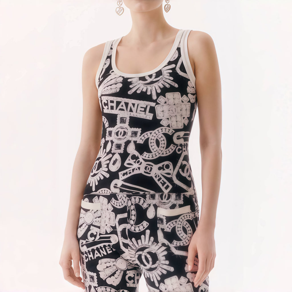 Women's Summer Fashion Trend Pattern Printed Round Neck Sleeveless Straight Top Vest #78413