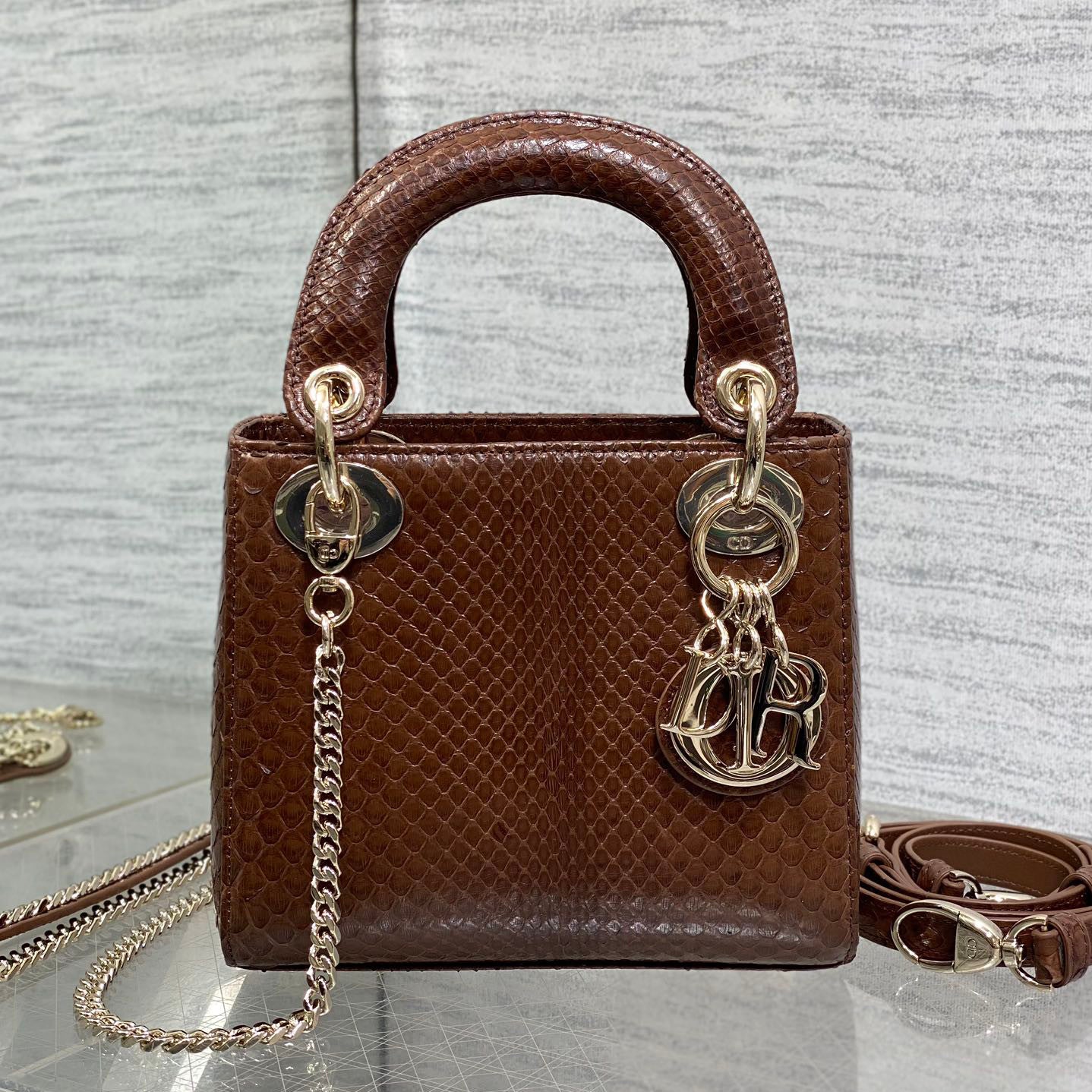 CD Lady Women's Solid Color Metal Pendant Detachable Chain Shoulder Strap Snake Skin Single Shoulder Crossbody Handbag Bag Bags #77722