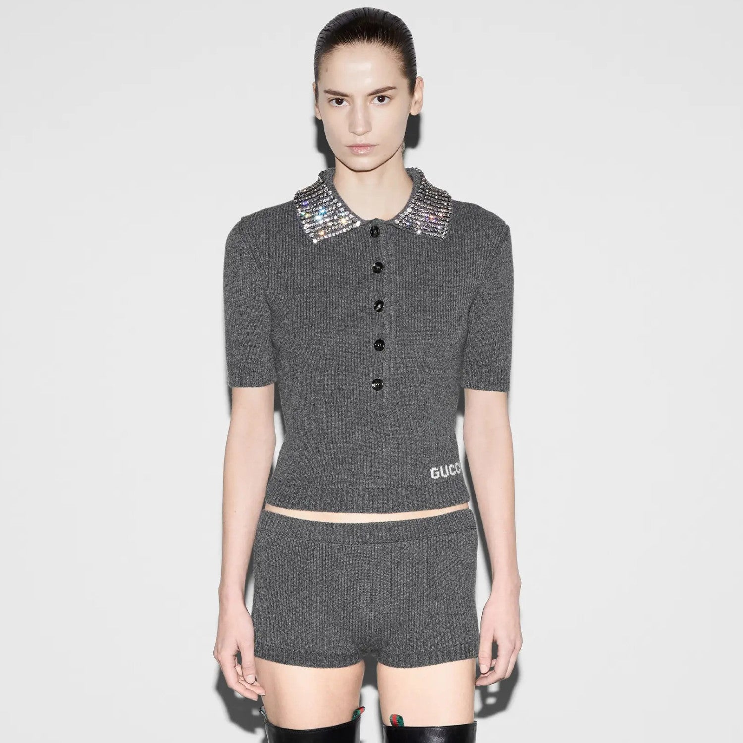 Women's Summer Solid Color Rhinestone Inlay Pullover Straight Short Sleeve Polo Shirt T-Shirt #73754