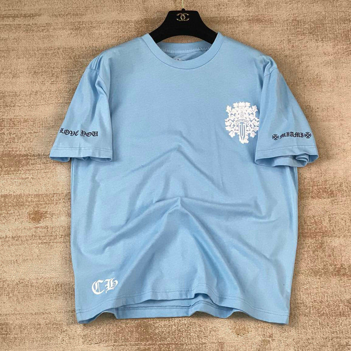 Men's and Women's Summer Blue Cotton Round Neck Loose Fit Short Sleeve T-shirt #98569