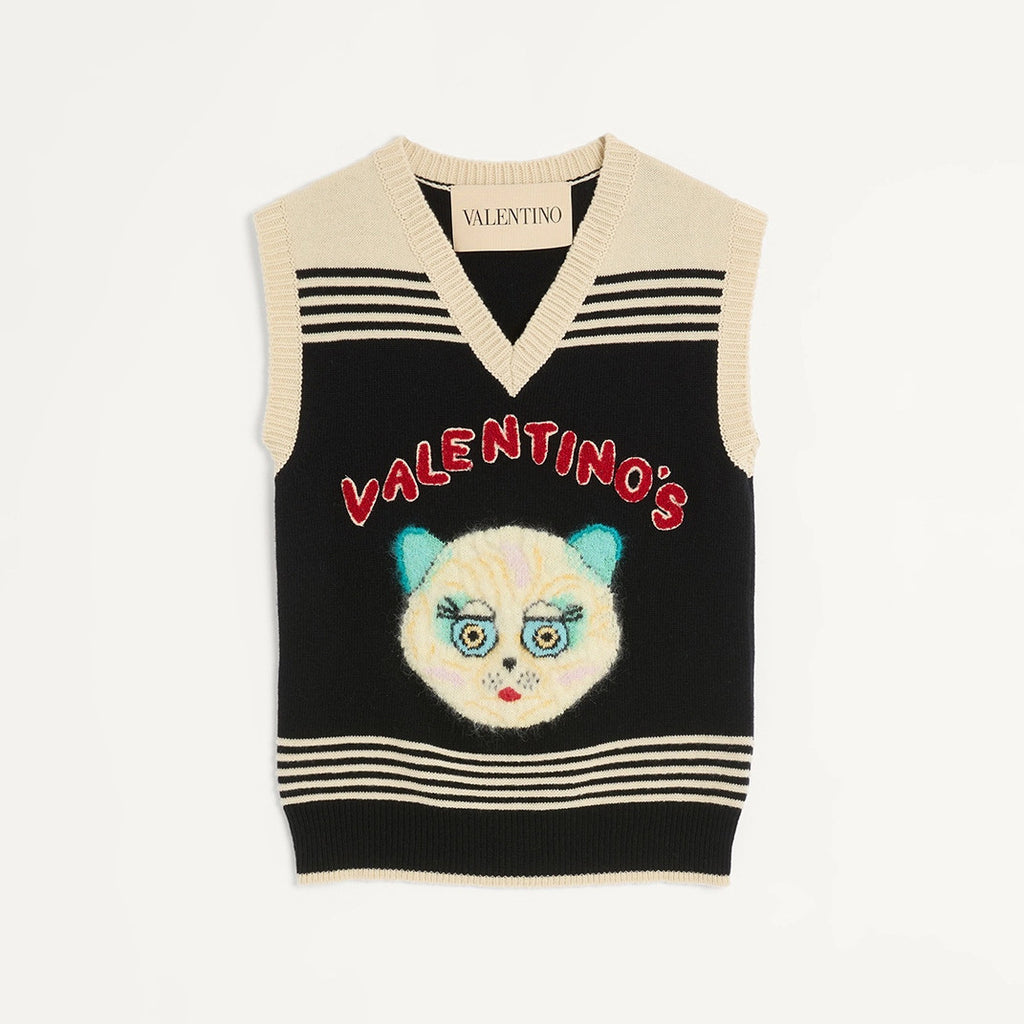 LE CHAT DE LA MAISON Women's Spring/Autumn Fashion Casual V-neck Knitted Letter Pattern Embroidered Sleeveless Vest  #78441