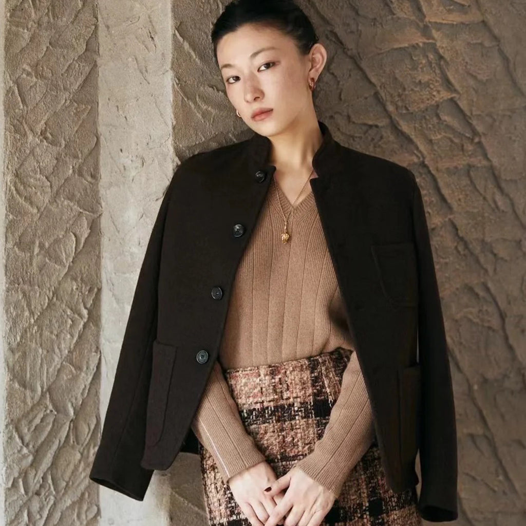 Women's Fall And Winter Retro Collar Single-breasted Wool Suit Fashion Casual Jacket  Ngvp #8944