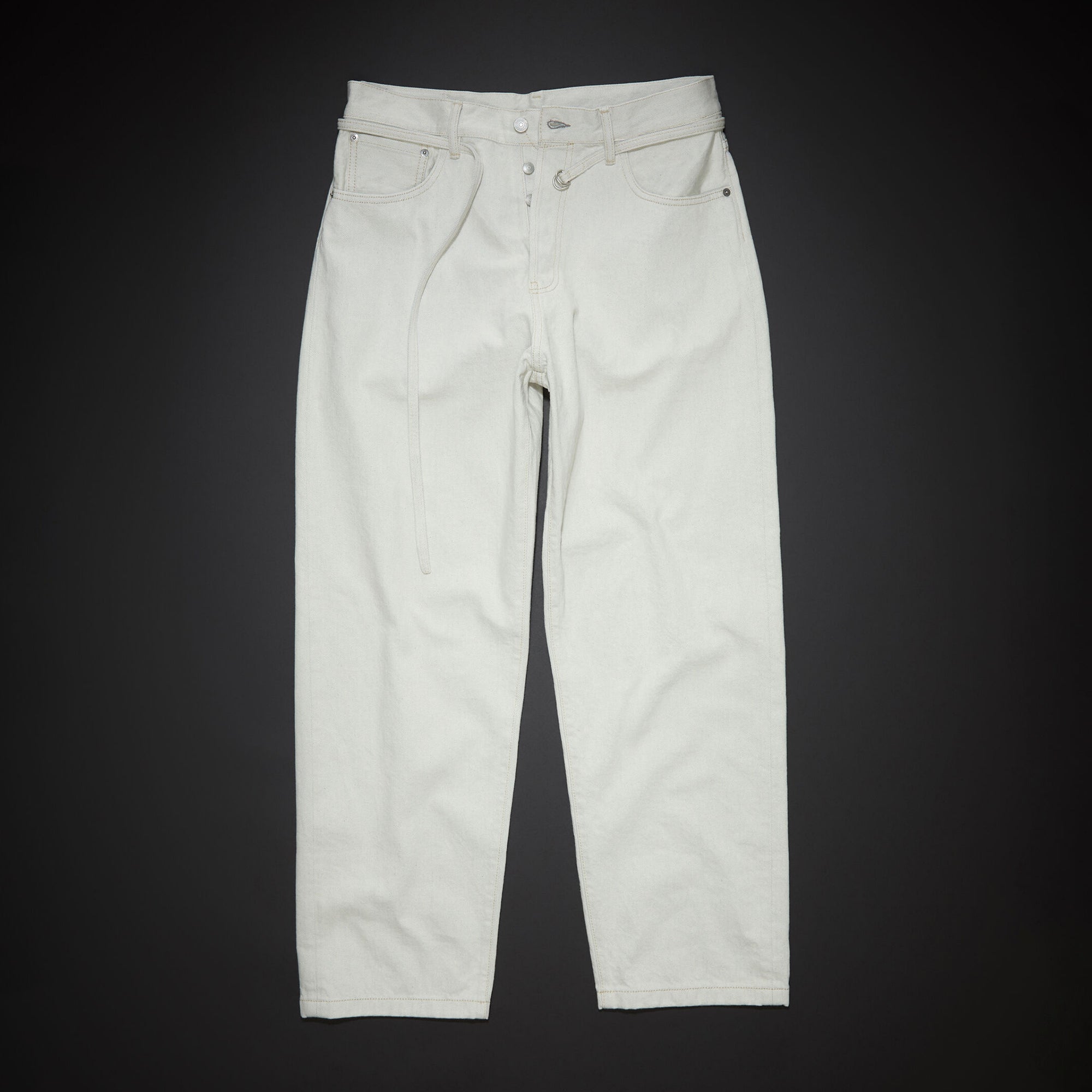 Men's Women's Four Seasons Solid Colour Cotton Adjustable Belt Loose Pants Straight Denim Pant Ngvp #8174