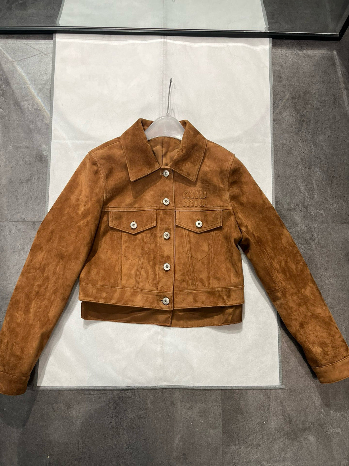 Women's Autumn and Winter Brown Letter Printed Lapel Single Breasted Short Long Sleeve Jacket #99295