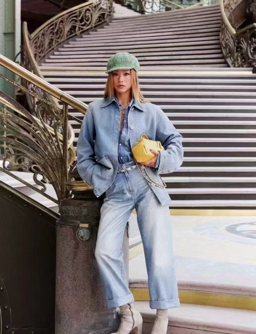 Women's Spring and Autumn Solid Color Zipper Closure Waterproof Coated Jeans Pants #74368