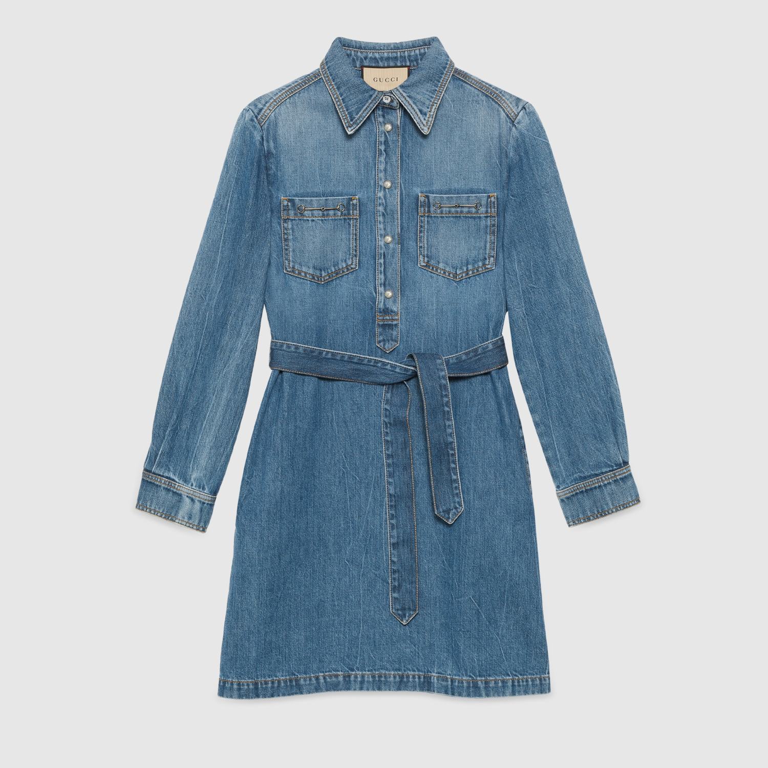 Women's Spring And Autumn Fashion Blue Denim Dress Vintage Silhouette Belted Shirt Dresses #71483