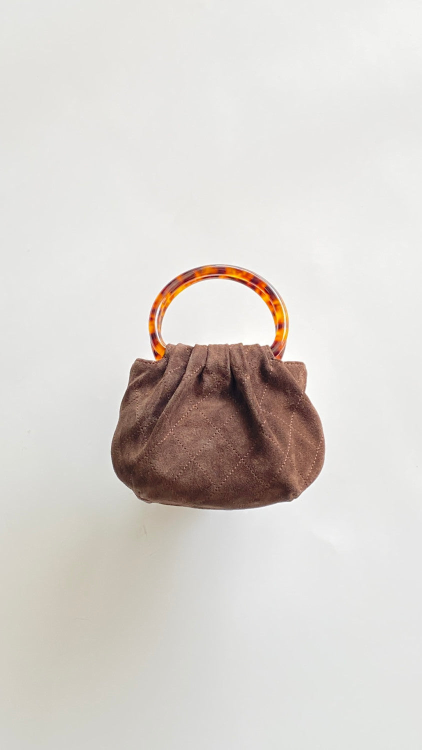 26C Women's Tortoiseshell Acrylic Handbag with Gold Metallic Ingot Design and Suede Finish #83224A