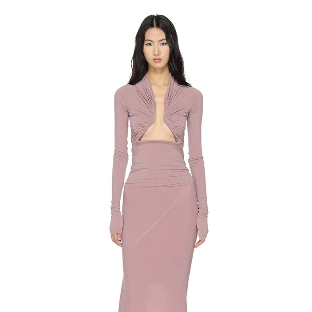 Women's Spring And Autumn Solid Color Hollow Structure Top Long Sleeve Sexy Fashion Versatile Tops Ngvp #9132