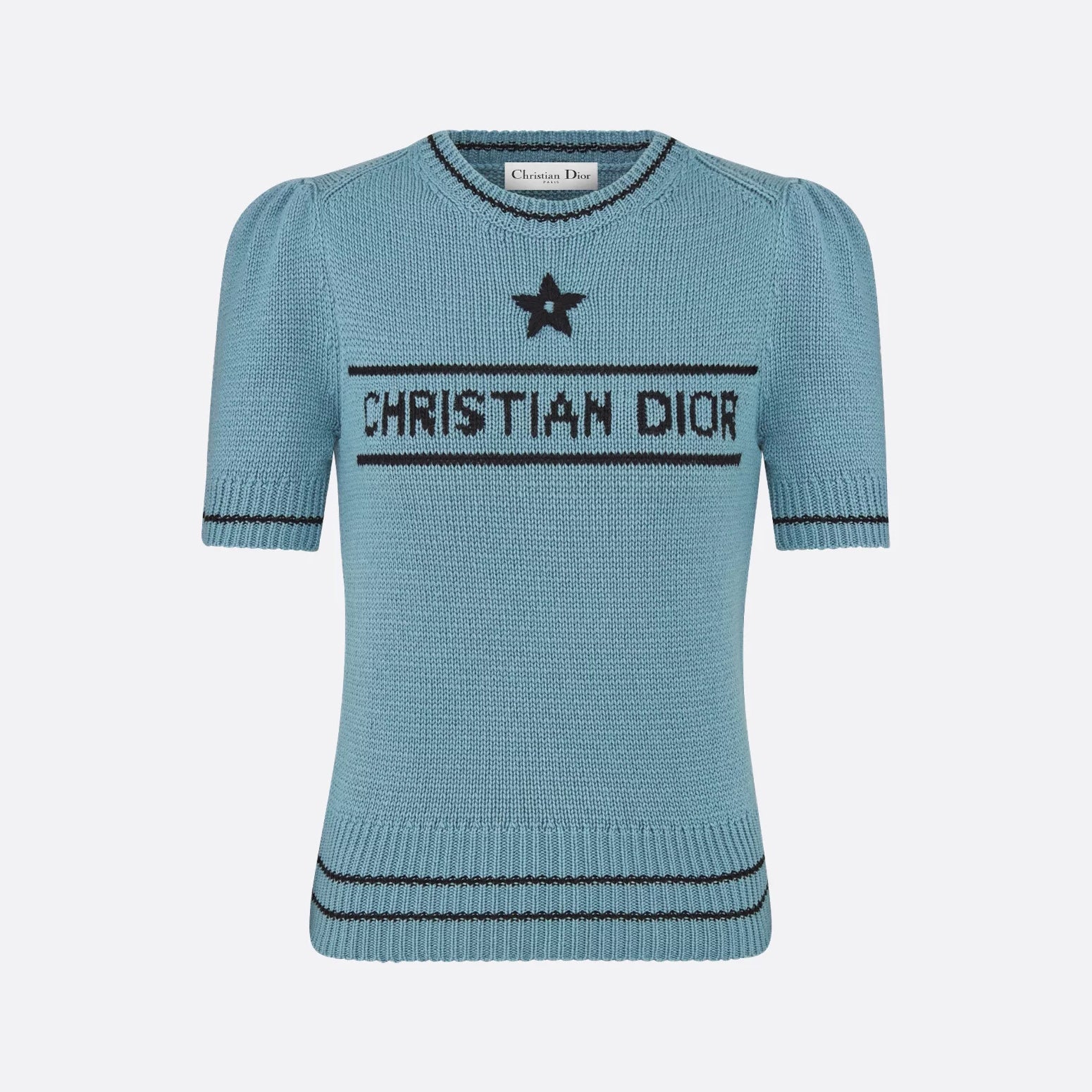 Women's Summer White Logo Round Neck Cashmere Knit Short Sleeve T-Shirt #74553