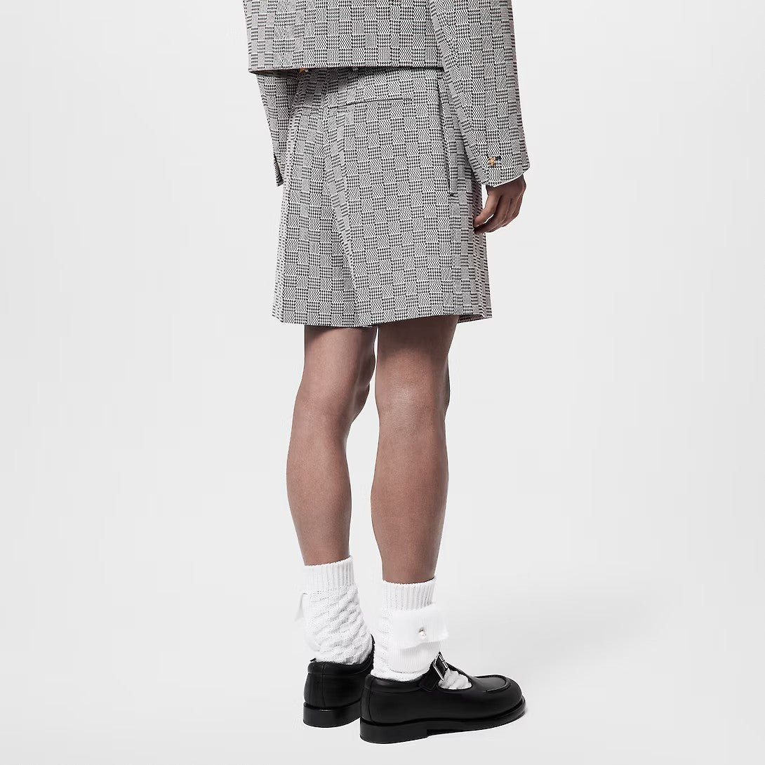 Men's Summer Solid Color DAMIER Bird Plaid Jacquard Slim Fit Cotton Wool Fashion Casual Suit Shorts Ngvp #8269