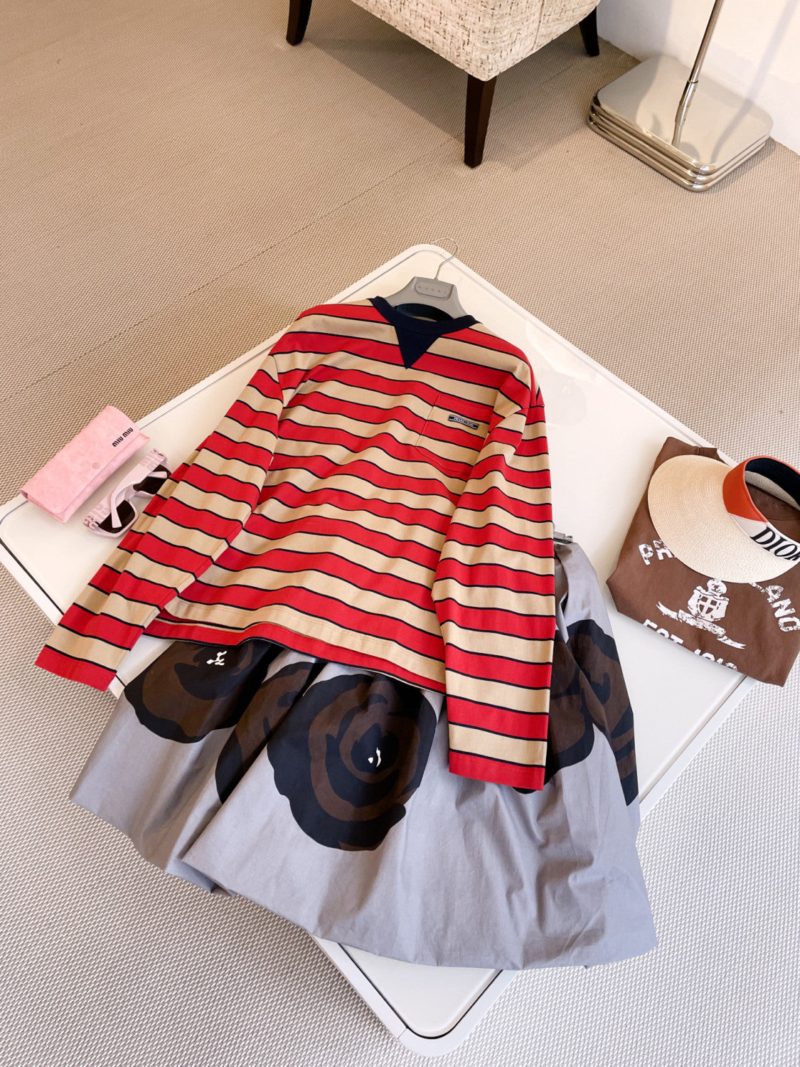 Women's Spring Logo Embroidery Long Sleeve Striped Lisle Cotton Loose Solid Color T-Shirt #71942