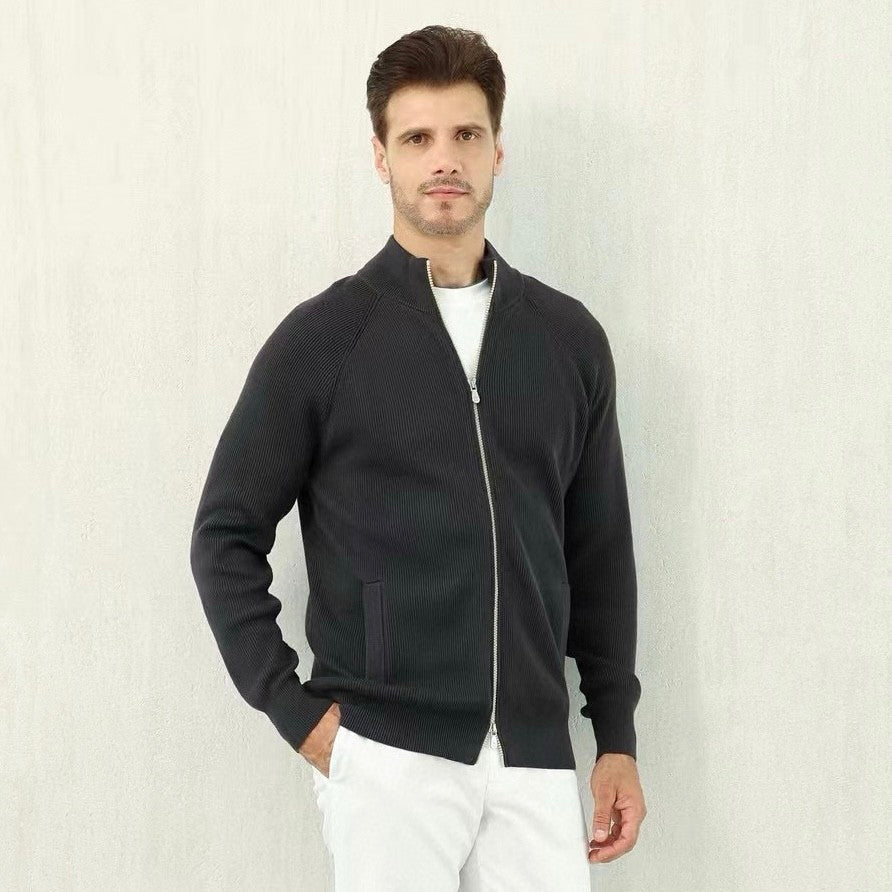 BC Men's Fall/Winter Fashion Casual Solid Color High Neck Double Zip Knit Cardigan #79221