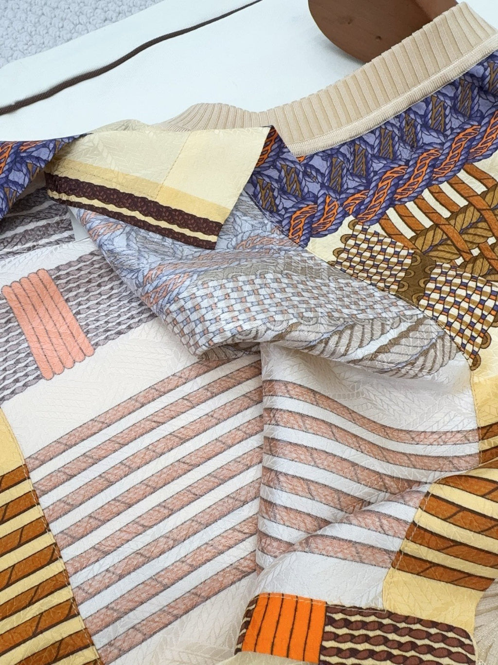 Women's Spring/Summer 2026 Silk printed check pattern Knitted and silk patchwork Shirt dress Suit Set #82539A