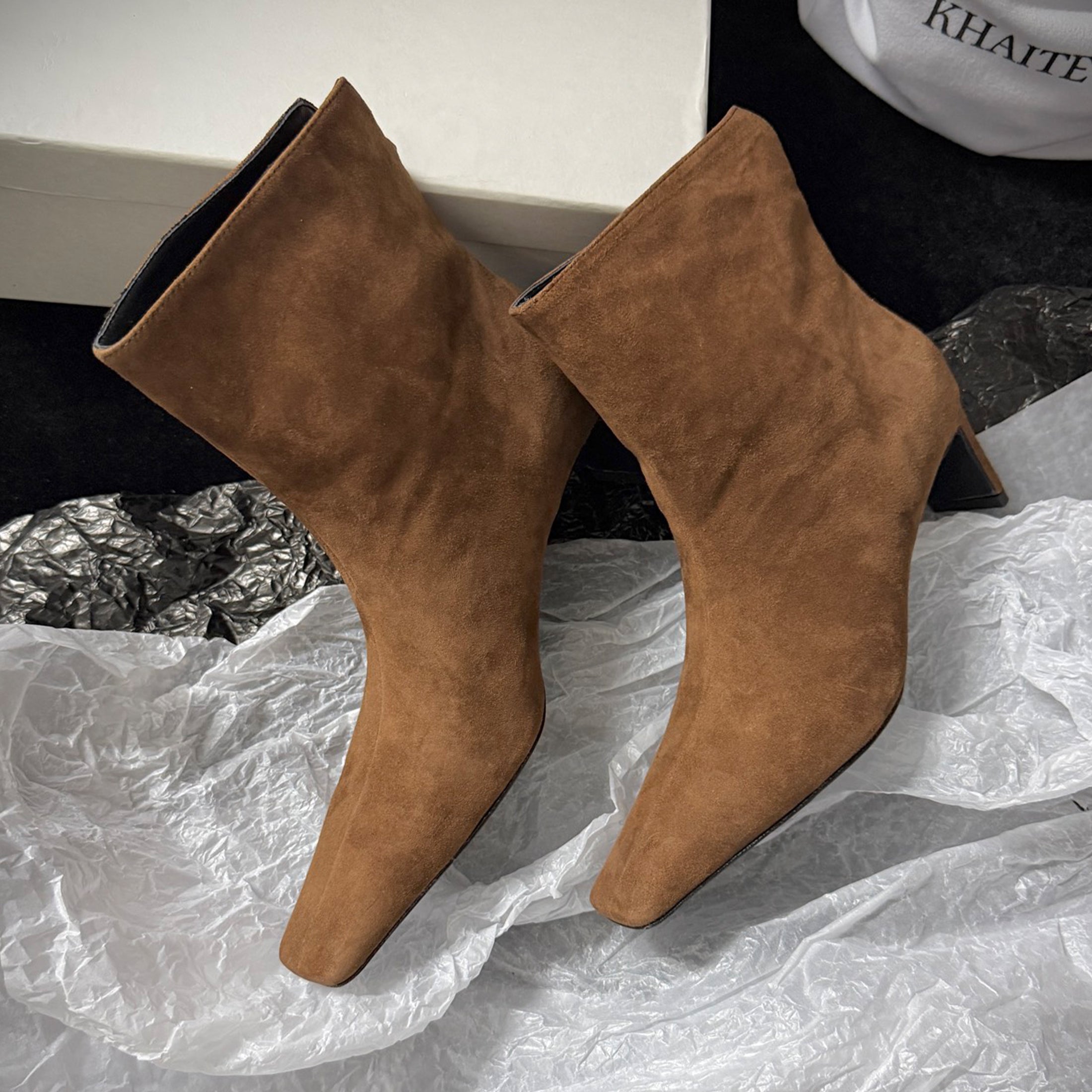 Khaite Ona Ankle Boot  Women's Fashionable Autumn/winter Mid-calf Boots Stylish Fashionable And Sexy Snake-print Short Shoes #2171