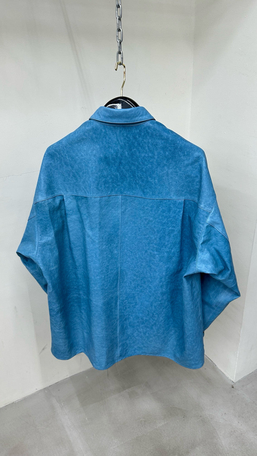 Men's Spring And Summer Fashion Solid Color Do Old Washed Loose Long-Sleeved Sheepskin Shirt Ngvp #8135