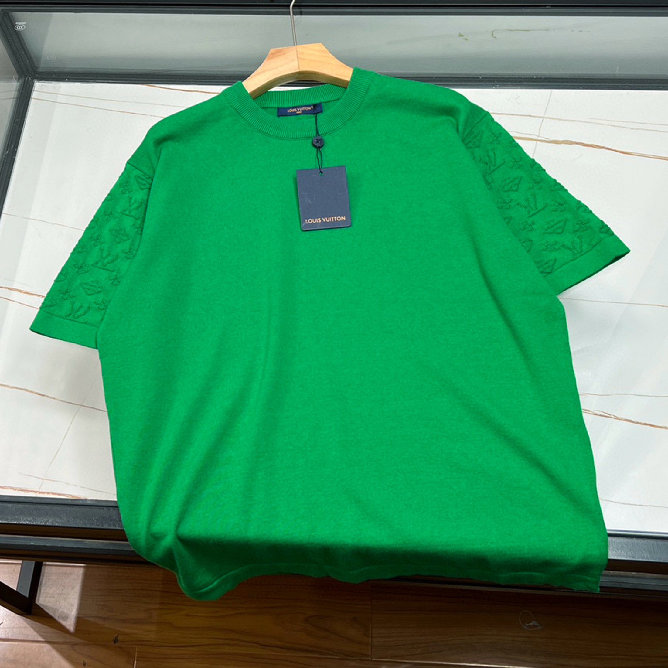 Men's Spring And Summer Jacquard Knit Round Neck Short Sleeve Solid Color Senior Casual Loose Cotton T-shirt #98721