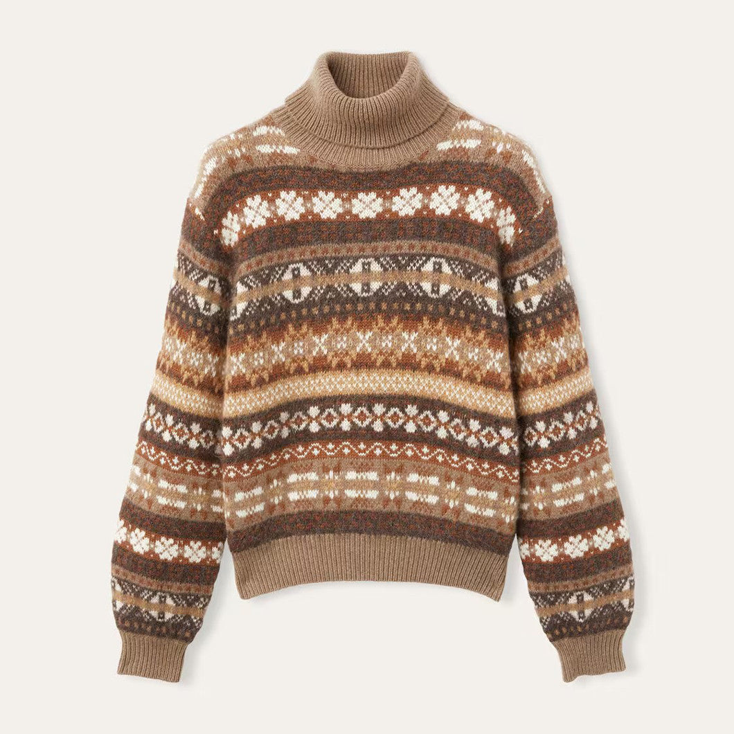 Women's Spring. Autumn And Winter Vintage Colorblocking Scopello High Neck Cashmere Long Sleeve Sweater Ngvp #9557