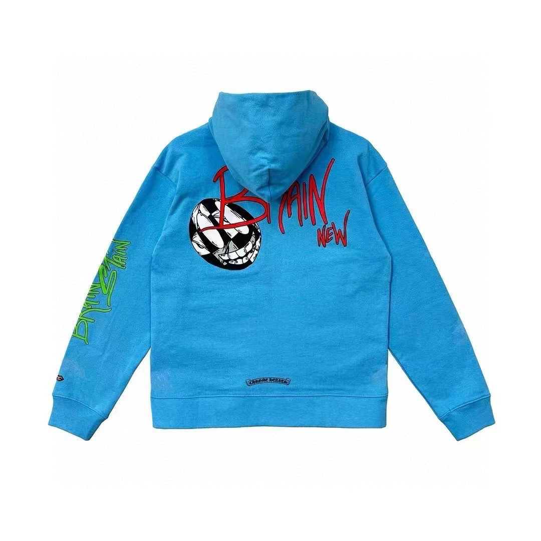 Men's Women's Spring And Summer Fashion Letter Graffiti Blue Casual Loose Hooded Sweatshirt #98725