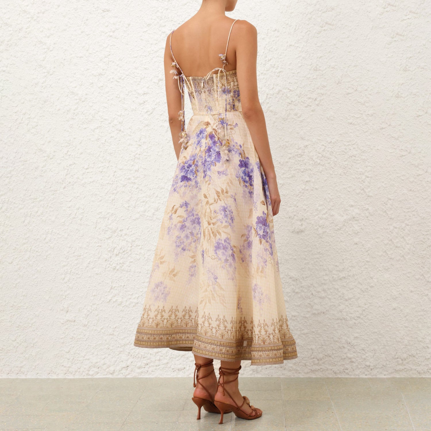 Dawning Picnic Dress Women's Spring And Summer Silk Linen Mid-length Dress Heart-shaped Neckline Spaghetti Straps Large Hem Dress Fashionable Temperament Elegant Luxury Dresses #81131