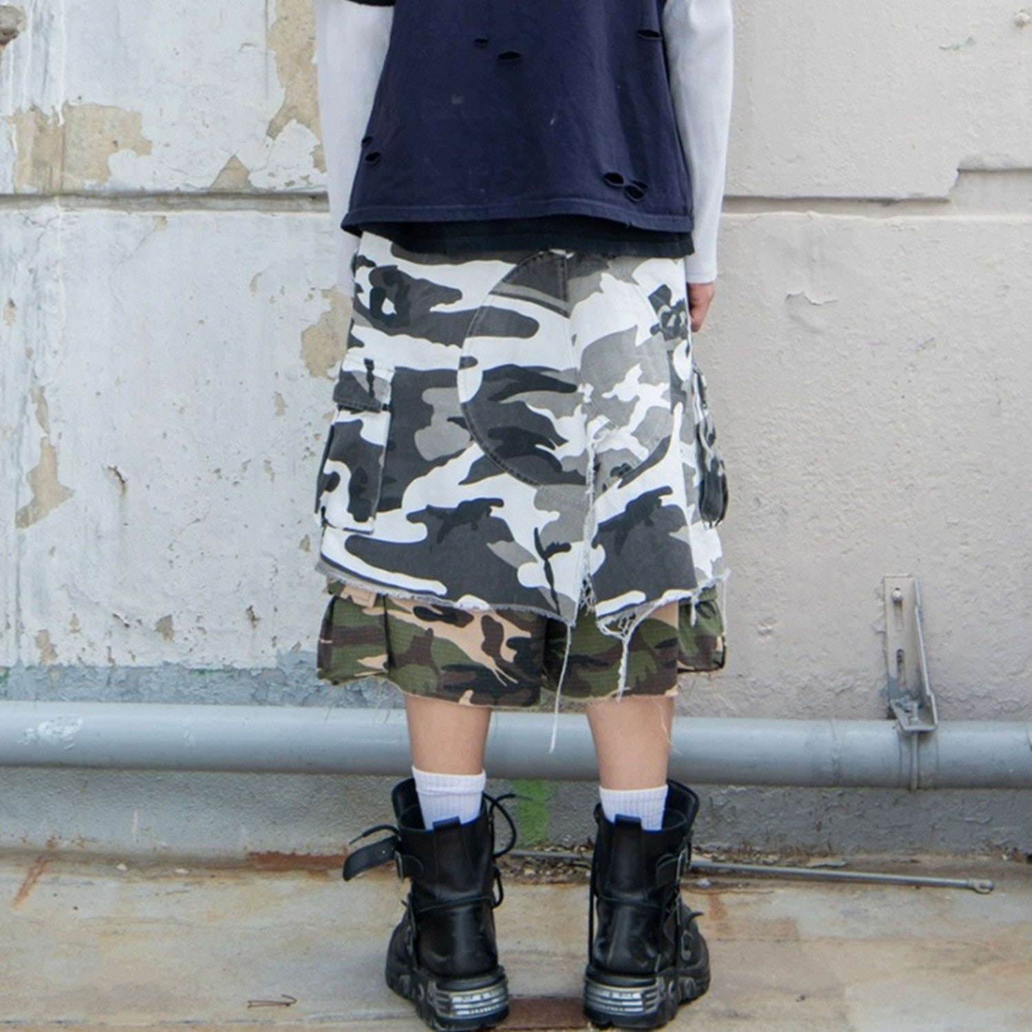 GRAILZ Project G/R Men's And Women's Summer Silhouette Camouflage Work Pants Loose Straight Wide-leg Splicing Seven-minute Shorts Trend Pants Ngvp #8873