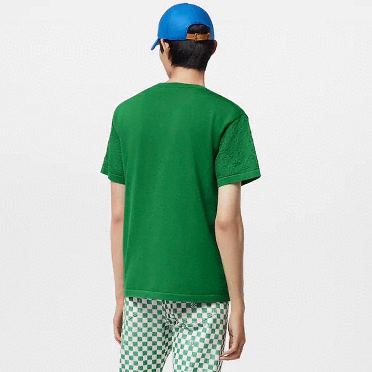 Men's Spring And Summer Jacquard Knit Round Neck Short Sleeve Solid Color Senior Casual Loose Cotton T-shirt #98721