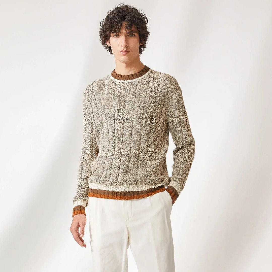 LP Men's Spring & Autumn Fashion Stripe Color Blocking Long Sleeve Knit Sweater Fit Cashmere Crew Neck Sweater Ngvp #9475