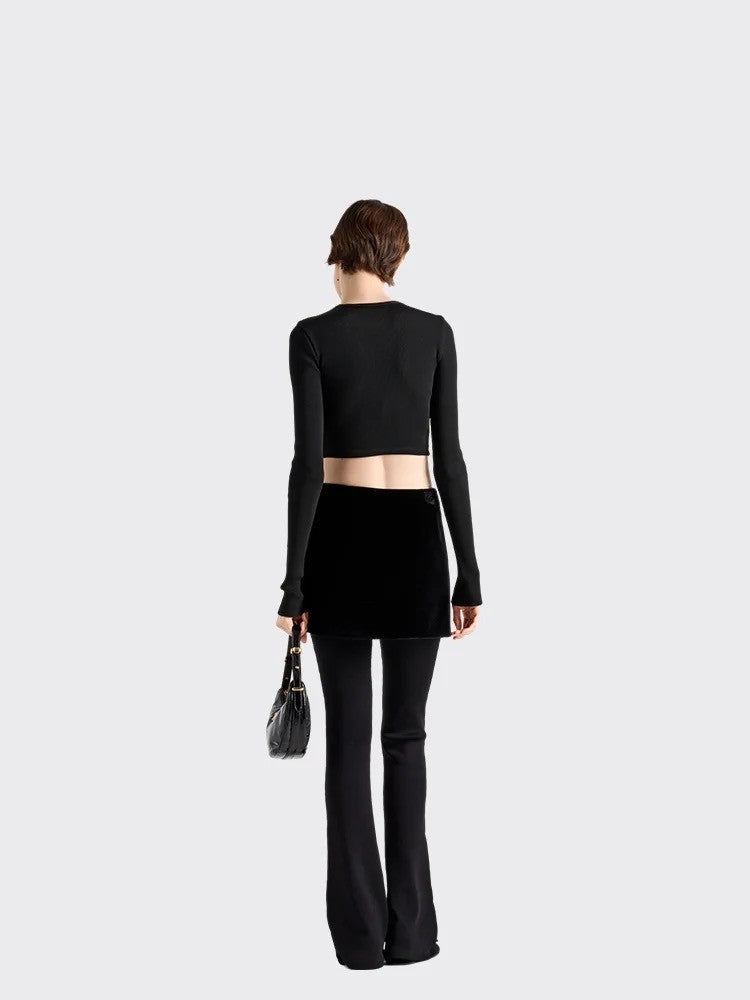 Women's Spring and Autumn Solid Color Ribbed Logo Printed Round Neck Long Sleeve Knit Sweater #74924